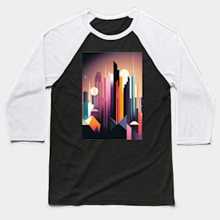 A Futuristic Geometric Cityscape Baseball T-Shirt